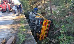 Otomobile çarpan vinç devrildi