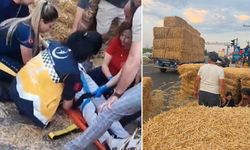 Aydın’da yolda yürüyen adamın üzerine saman balyası düştü