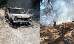 Seyir halindeki araçta çıkan yangın ormanlık alana sıçradı