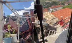 Traktör bahçeye uçtu