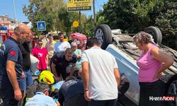 Kuşadası’ndaki kazada otomobil ters döndü
