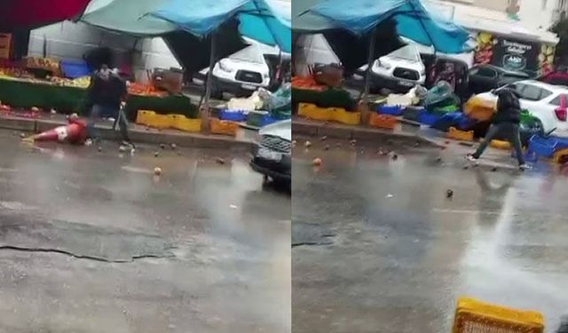 Sinirlenen manav ortalığı birbirine kattı