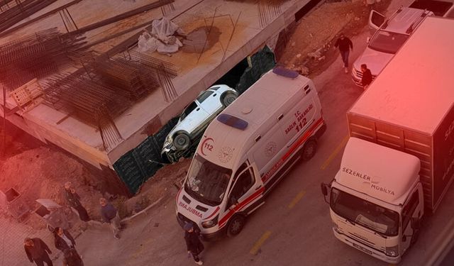 Otomobil inşaatın temeline düştü