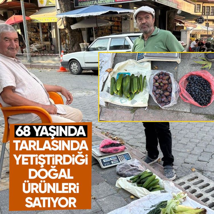 68 yaşında, tarlasında yetiştirdiği doğal ürünleri satıyor