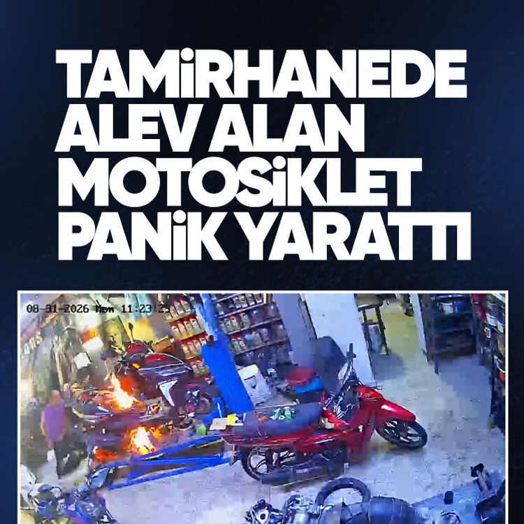 Tamirhanede alev alan motosiklet panik yarattı