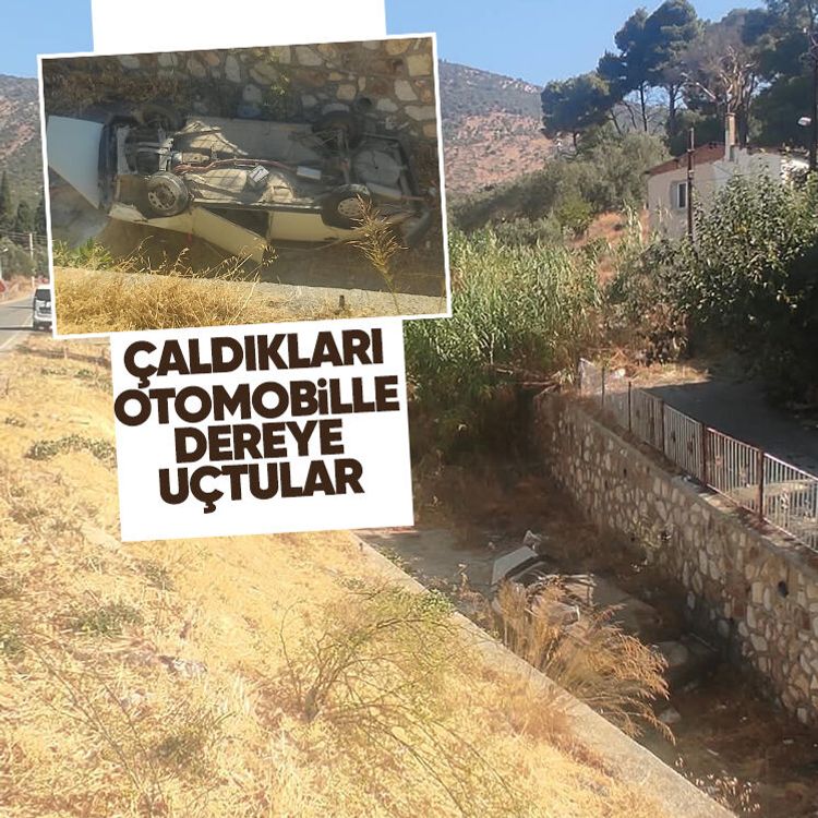 Çaldıkları otomobille dereye uçtular