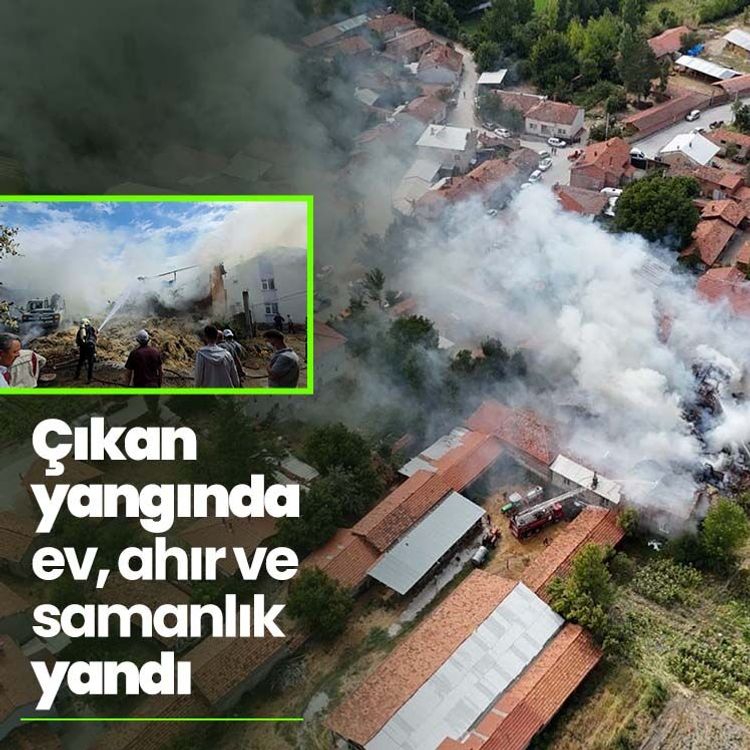 Çıkan yangında ev, ahır ve samanlık yandı