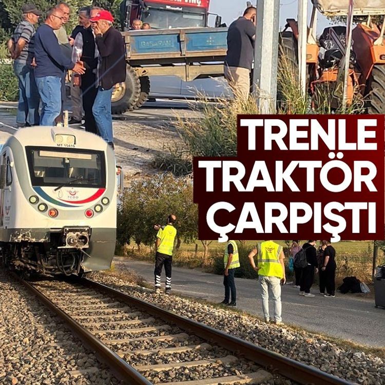 Trenle traktör çarpıştı