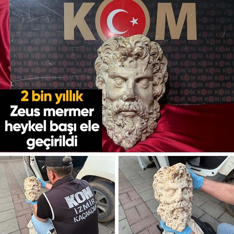 2 bin yıllık Zeus mermer heykel başı ele geçirildi