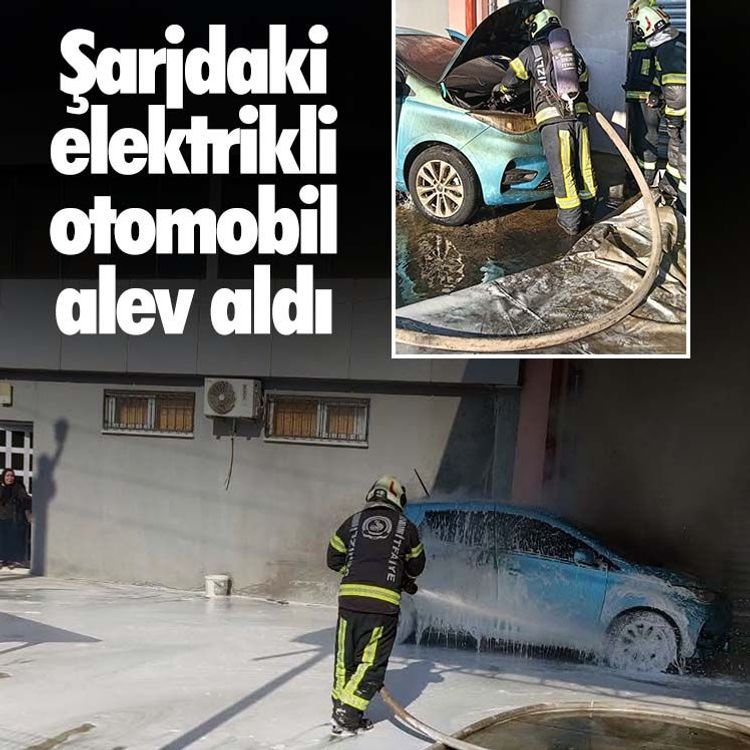 Şarjdaki elektrikli otomobil alev aldı