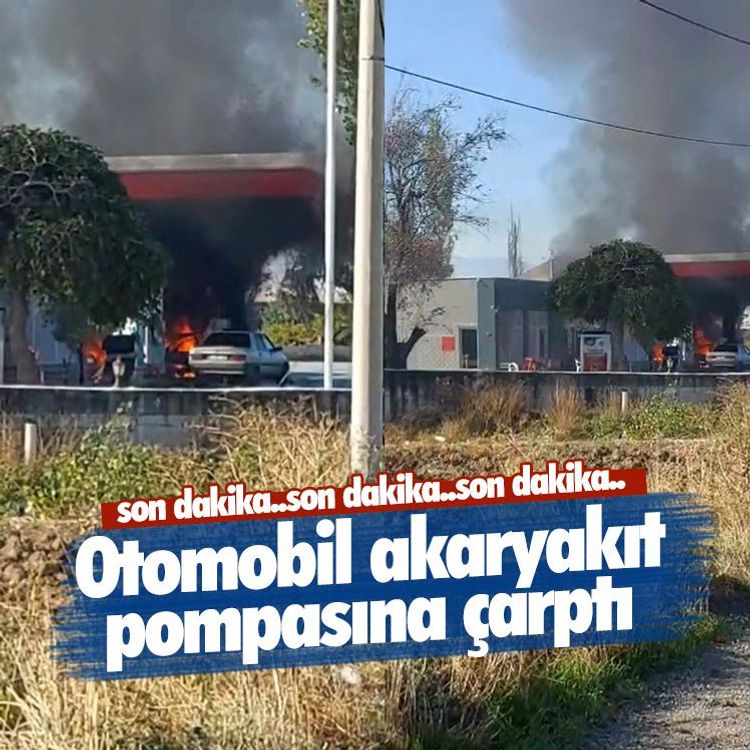 Otomobil akaryakıt pompasına çarptı