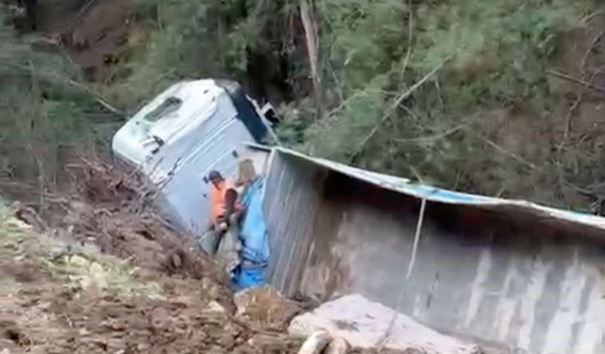 Tır şarampole devrildi