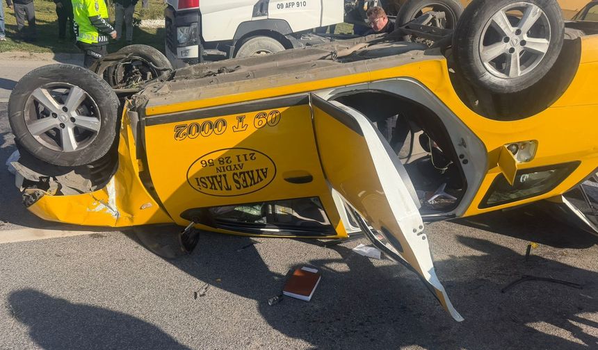 Aydın’da ticari taksi takla attı