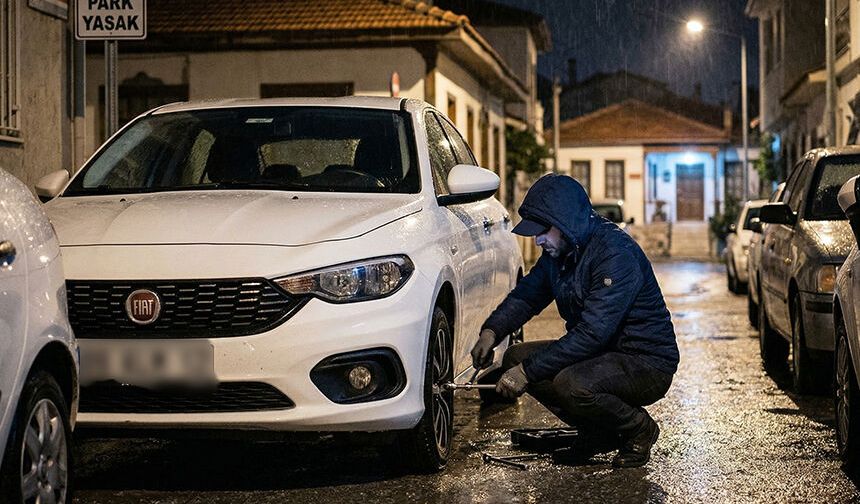 Germencik’te park halindeki araçtan parça çaldı, yakalandı