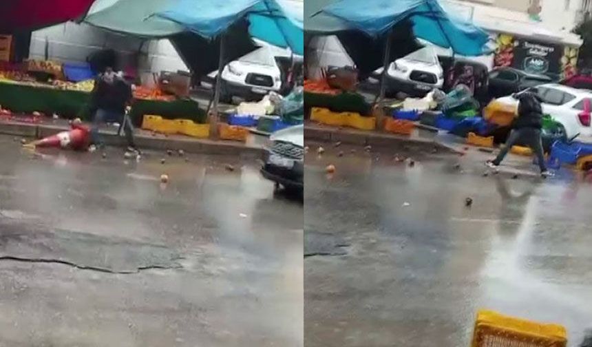 Sinirlenen manav ortalığı birbirine kattı