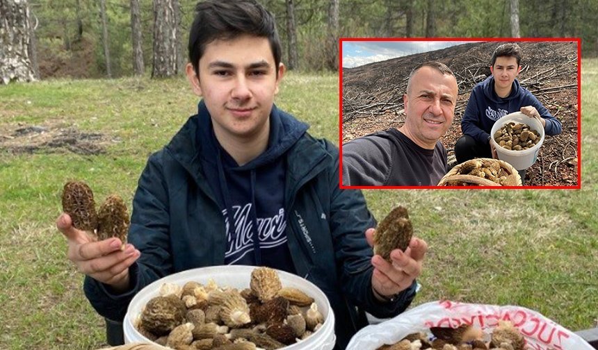 Baba ve oğlunun yüzünü güldüren mantar avı