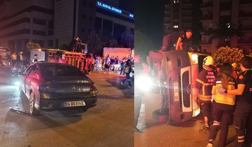 Aydın’da otomobil ile çarpışan minibüs yan yattı, yaralılar var