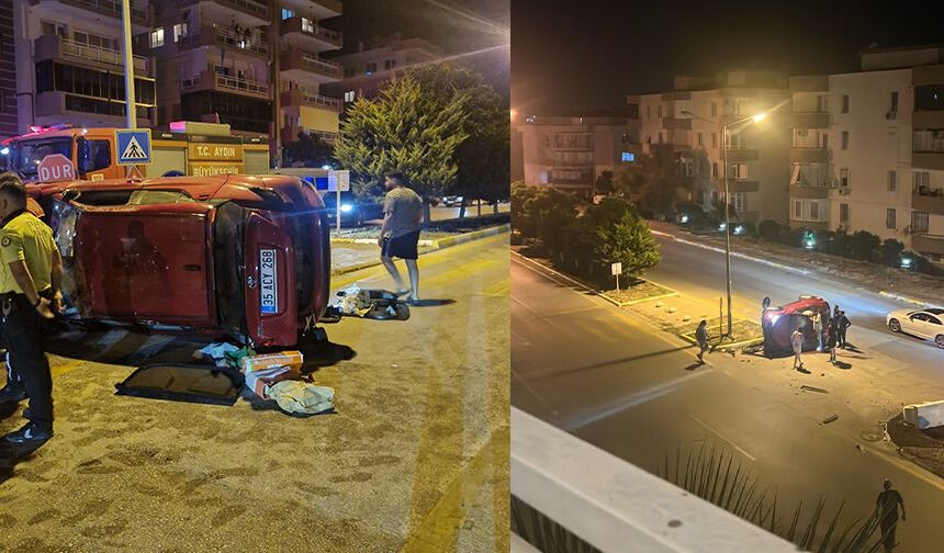 Kuşadası'nda otomobil takla attı