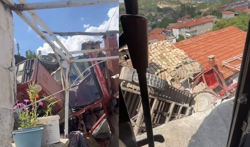 Traktör bahçeye uçtu