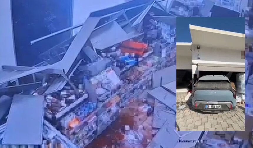 Kontrolden çıkan otomobil markete daldı