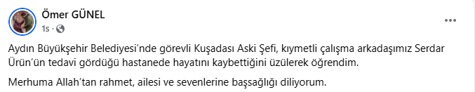 Başkan Ömer Günel’den Hayatını Kaybeden Aski̇ Şefi Için Taziye Mesajı-1