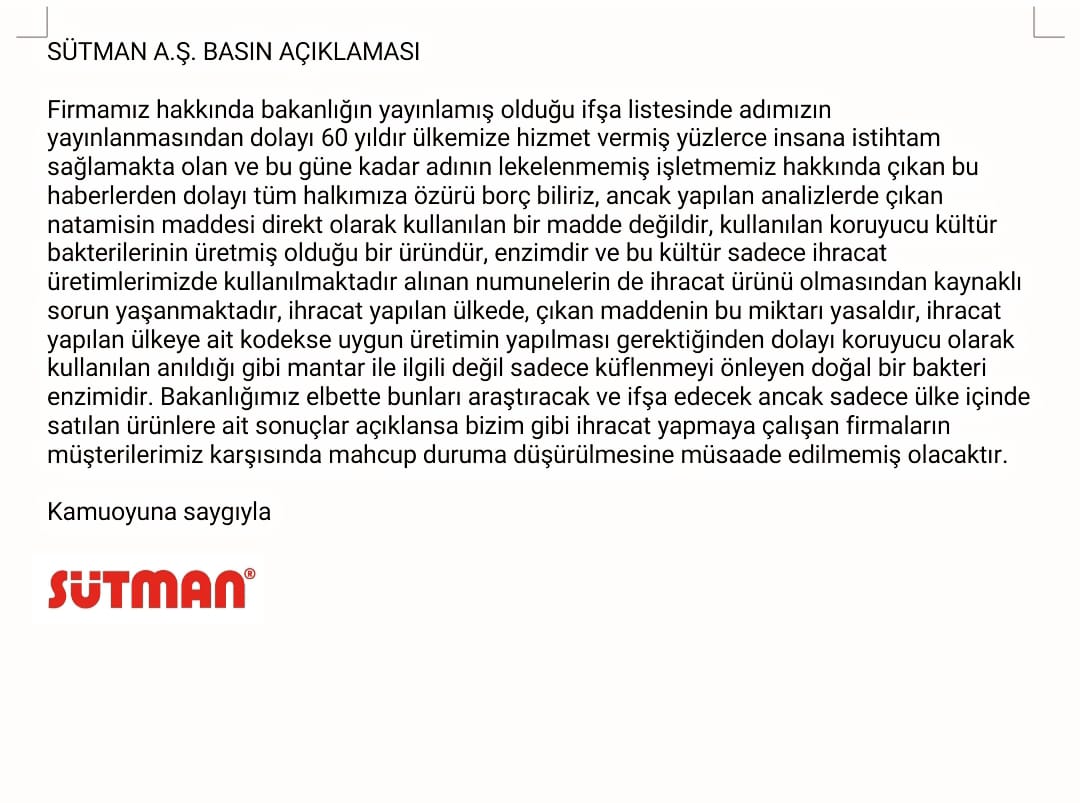 Sütman’dan Natamisin Açıklaması