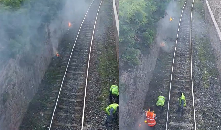 Aydın’da Pes Dedirten Çalışma.. Tren Raylarını Yakarak Temizlediler (9)