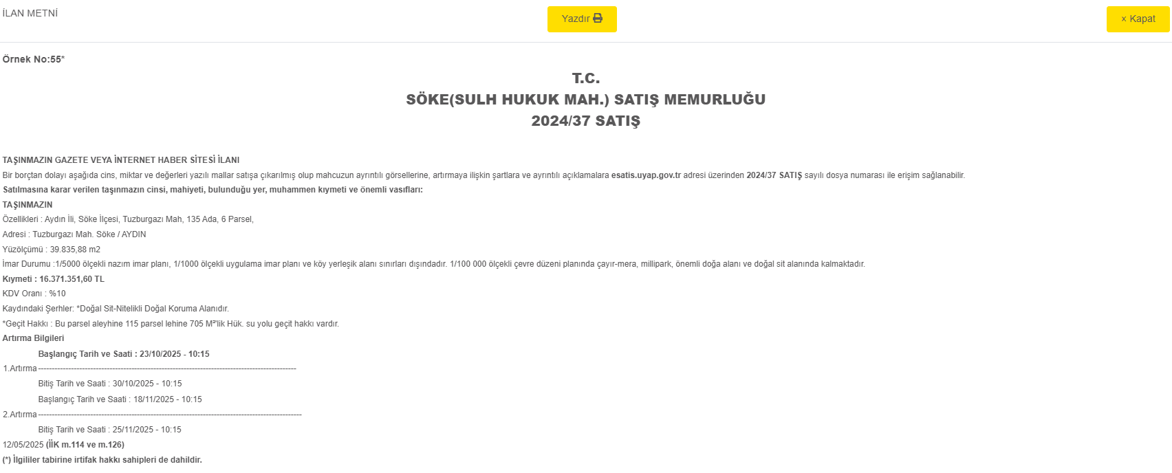 Aydın’da 40 Dönüm Tarla Mahkemeden Satışa Çıktı-1