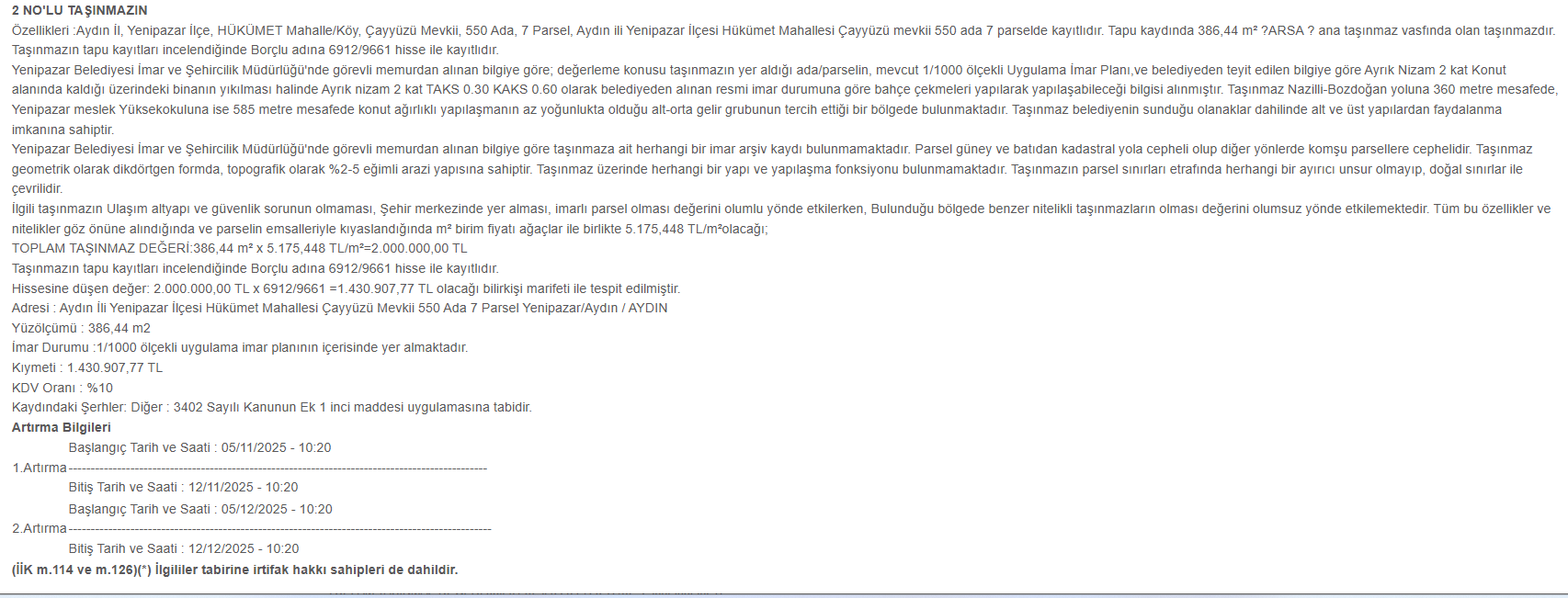 Aydın’da 2 Arsa Icradan Satışa Çıkarıldı (2)-1