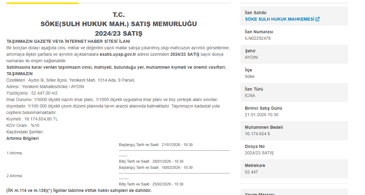 Aydın’da 52 Dönümlük Tarım Arazisi Mahkemeden Satışa Çıkıyor-1