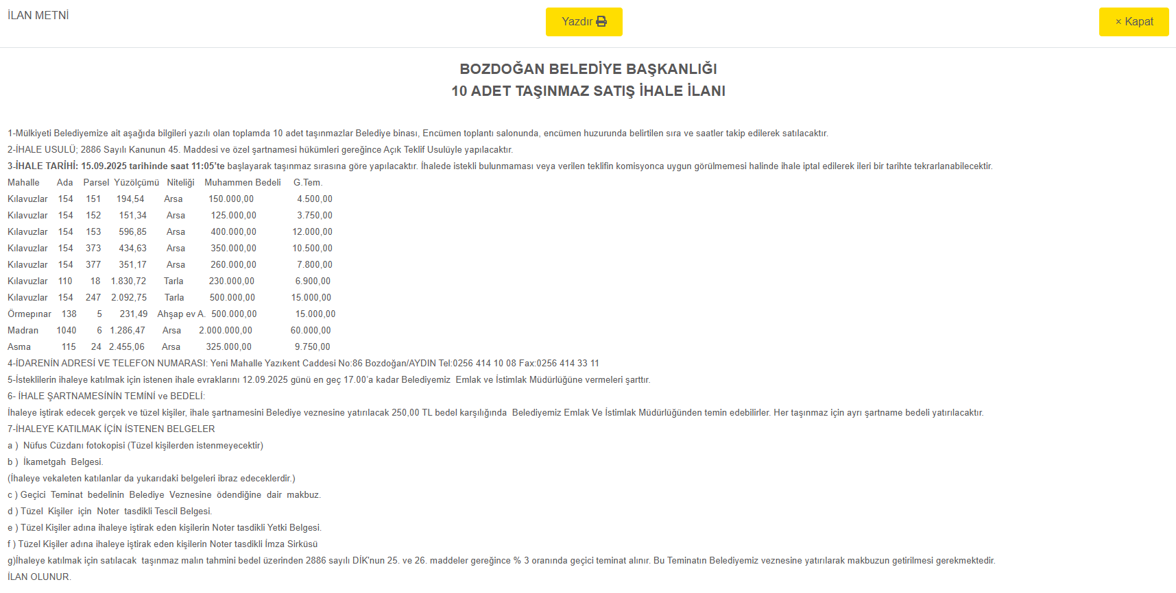 Aydın’da Belediye 10 Taşınmazı Satışa Çıkardı.. 150 Bin Tl’ye Arsa-1