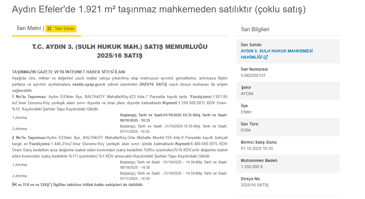 Aydın’da Tarım Arazisi Icradan Satışa Çıktı-5