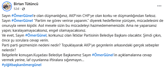 Chp’li Tütüncü Ömer Günel‘in Açıklamalarına Cevap Vermek Yerine, Laf Oyunlarına Iftiralara Sığınmayın-1