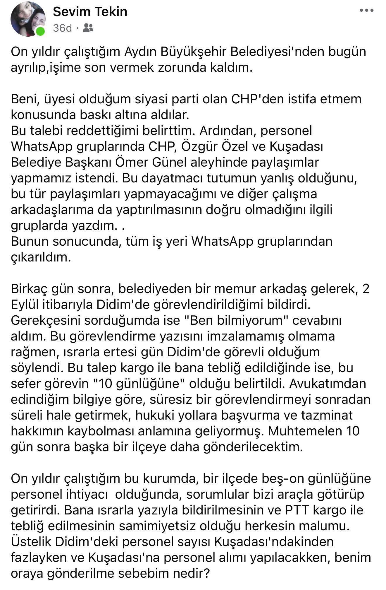 Ömer Günel Aleyhinde Paylaşım Yapmadı, Büyükşehir’deki Işinden Oldu