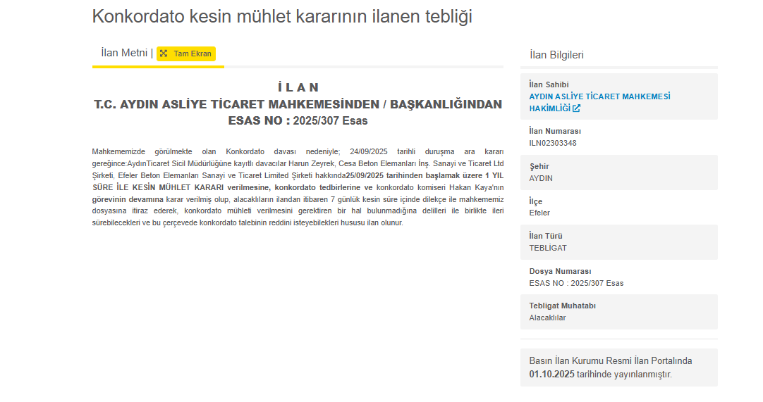 Aydın’da 3 Şirket Için 1 Yıllık Kesin Mühlet Kararı-1