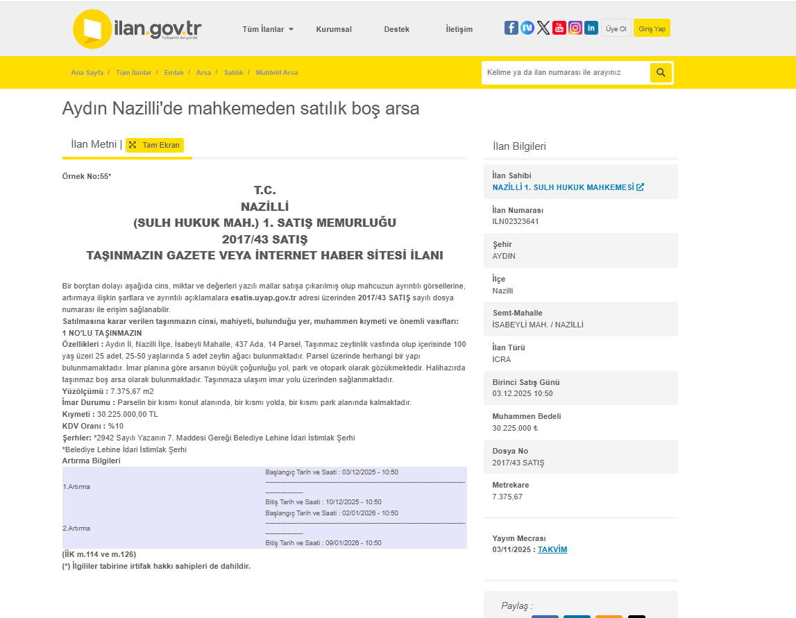 Aydın’da 7.375 Metrekarelik Zeytinlik Mahkemeden Satışa Çıkıyor (1)-1