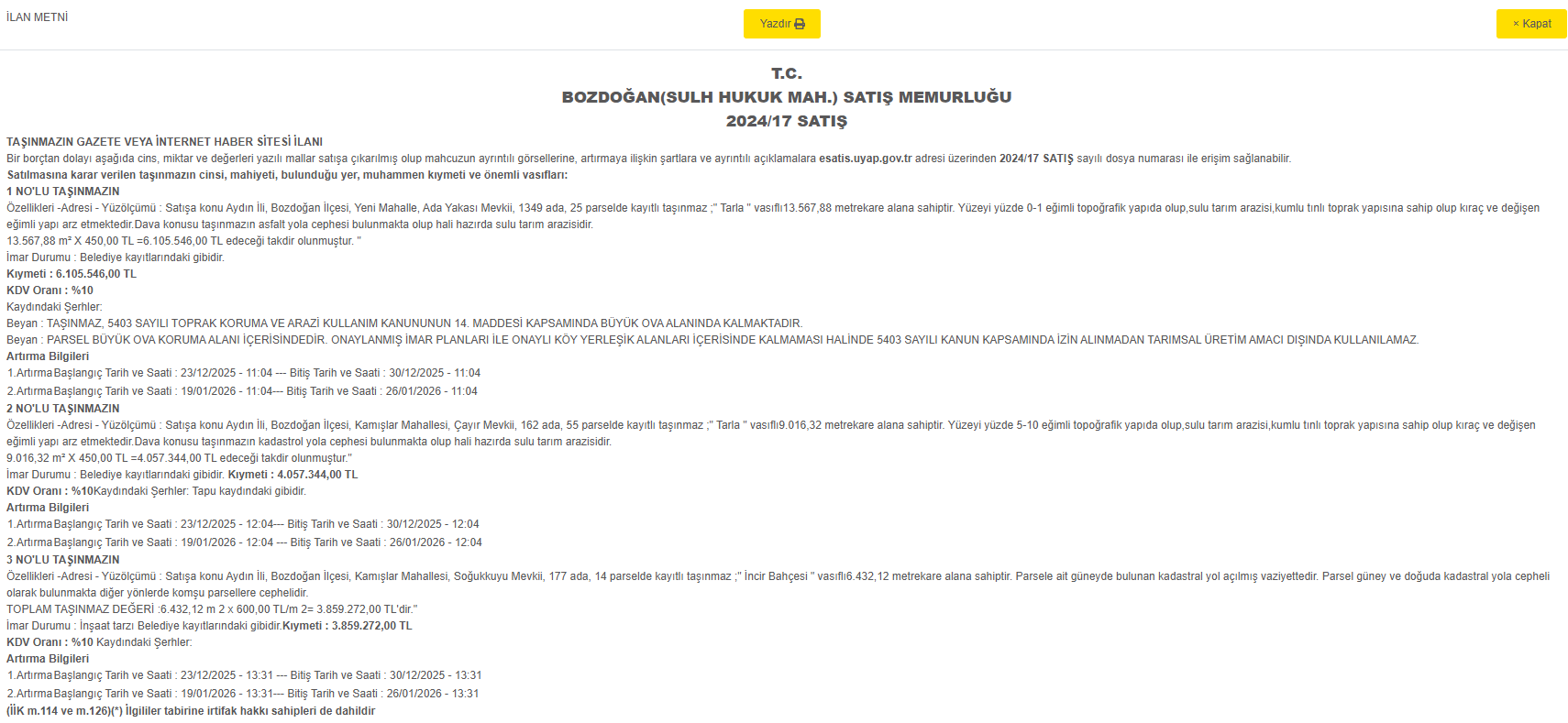 Aydın’da 3 Tarla Ve Bahçe Icradan Satışa Çıkıyor (1)-1