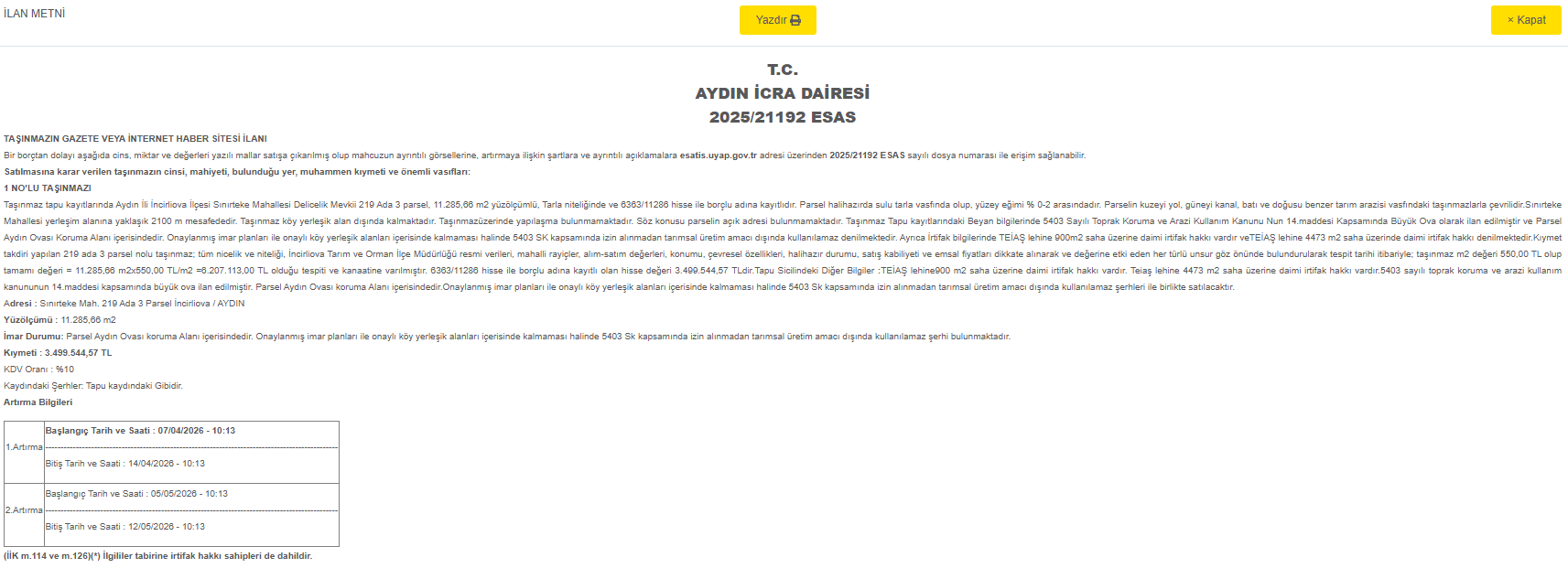 Aydın’da Mahkemeden Tarla Satışı.. 11 Bin Metrekare Arazi Açık Artırmaya Çıkıyor (1)-1