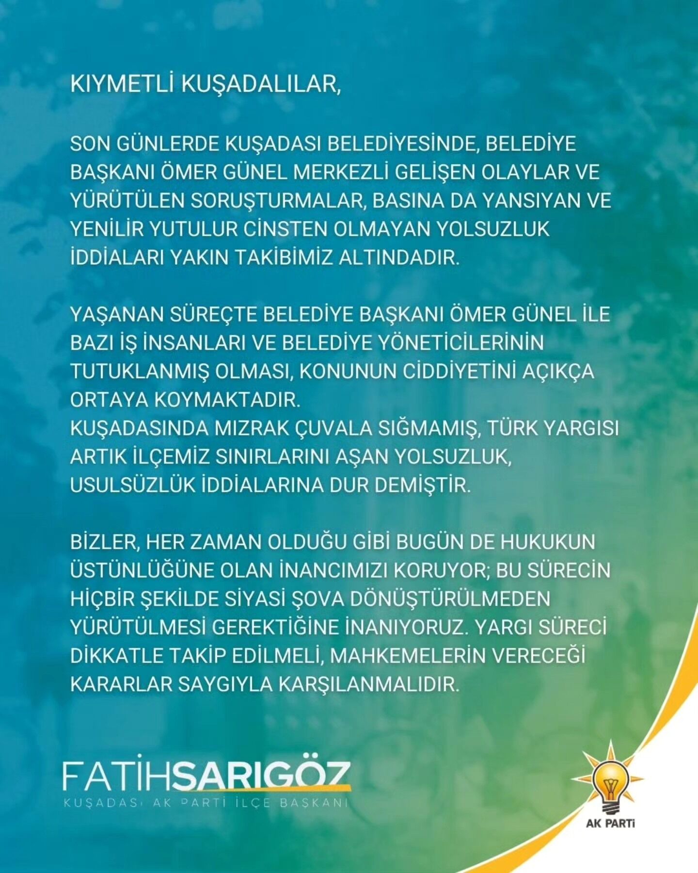 Ak Parti Kuşadası’ndan Açıklama Kuşadası’nda Mızrak Çuvala Sığmamış, Türk Yargısı Usulsüzlük Iddial (1)