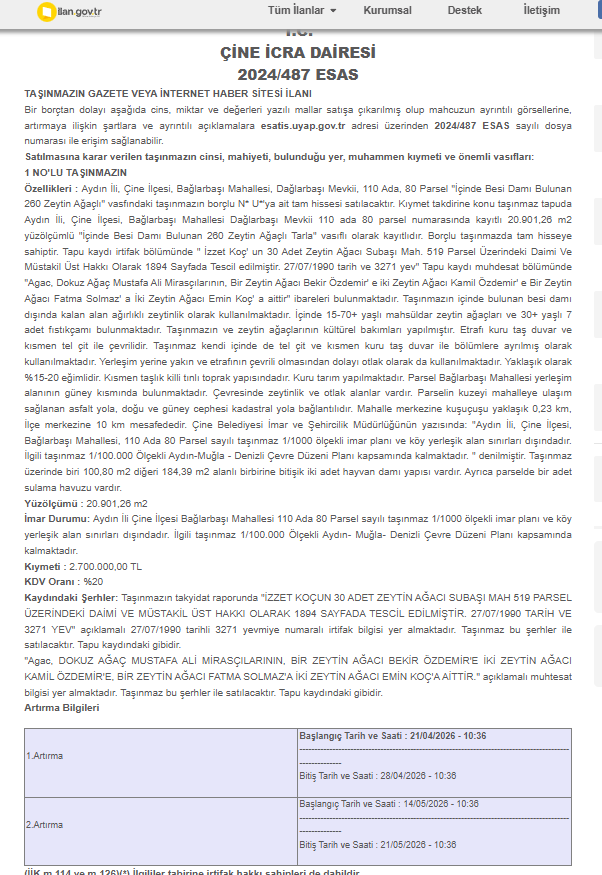 Çine’de Zeytinlik Ve Besi Damı Icradan Satışa Çıkarıldı (1)-1