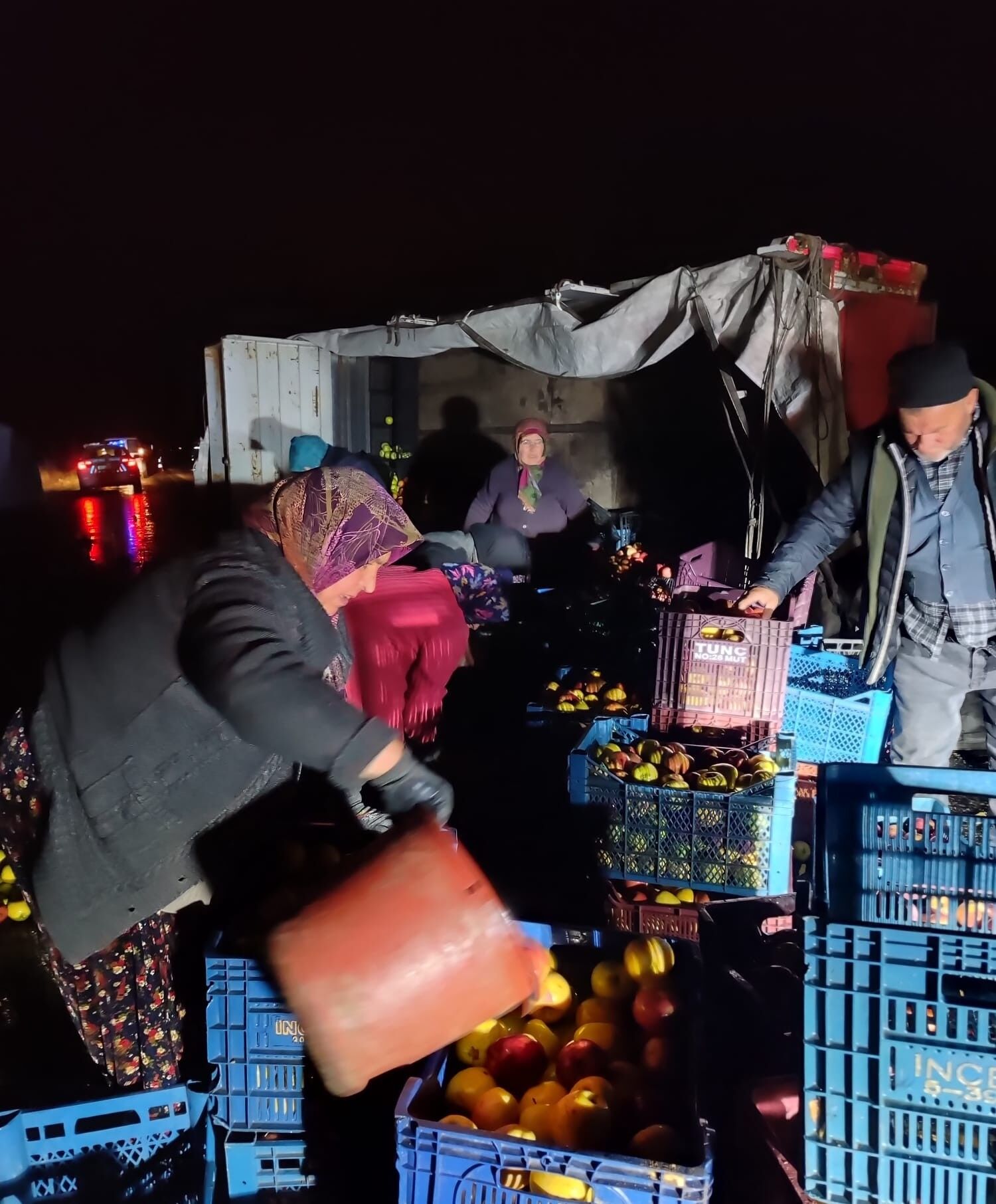 Kazada Çevreye Dağılan Elmaları Köy Sakinleri Topladı (2)