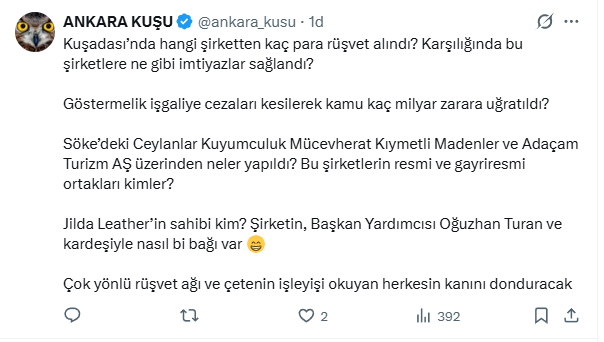 Kuşadası’nı Sarsan Iddialar.. Ankara Kuşu Paylaştı (1)-1