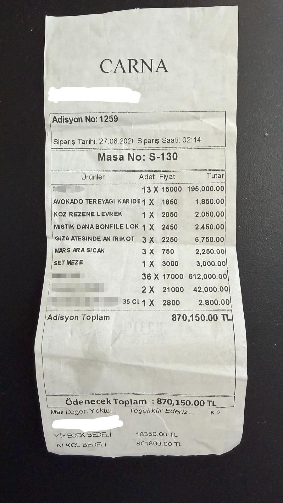 870 Bin 150 Tl Hesap Gelmişti, Mekan Sahibi Açıklama Yaptı (2)