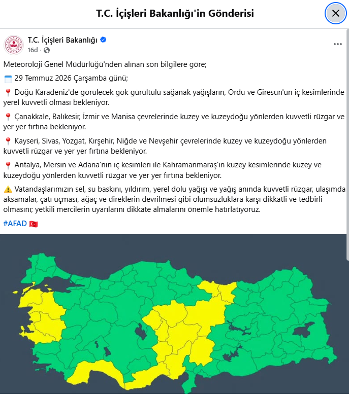 İçişleri Bakanlığı’ndan Sarı Kodlu Alarm.. İzmir, Aydın Dikkat. (1)-1
