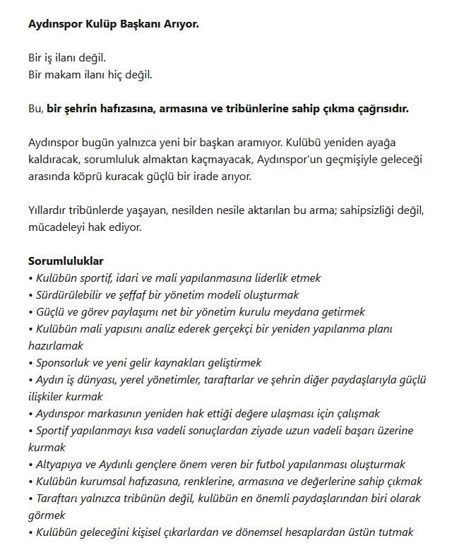 Aydınspor Iş Ilanı Ile Kulüp Başkanı Arıyor (7)