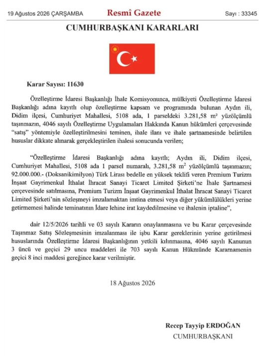 Didim’de Dev Satış Onaylandı 294.5 Milyon Liralık Özelleştirme Resmi Gazete’de (1)-1